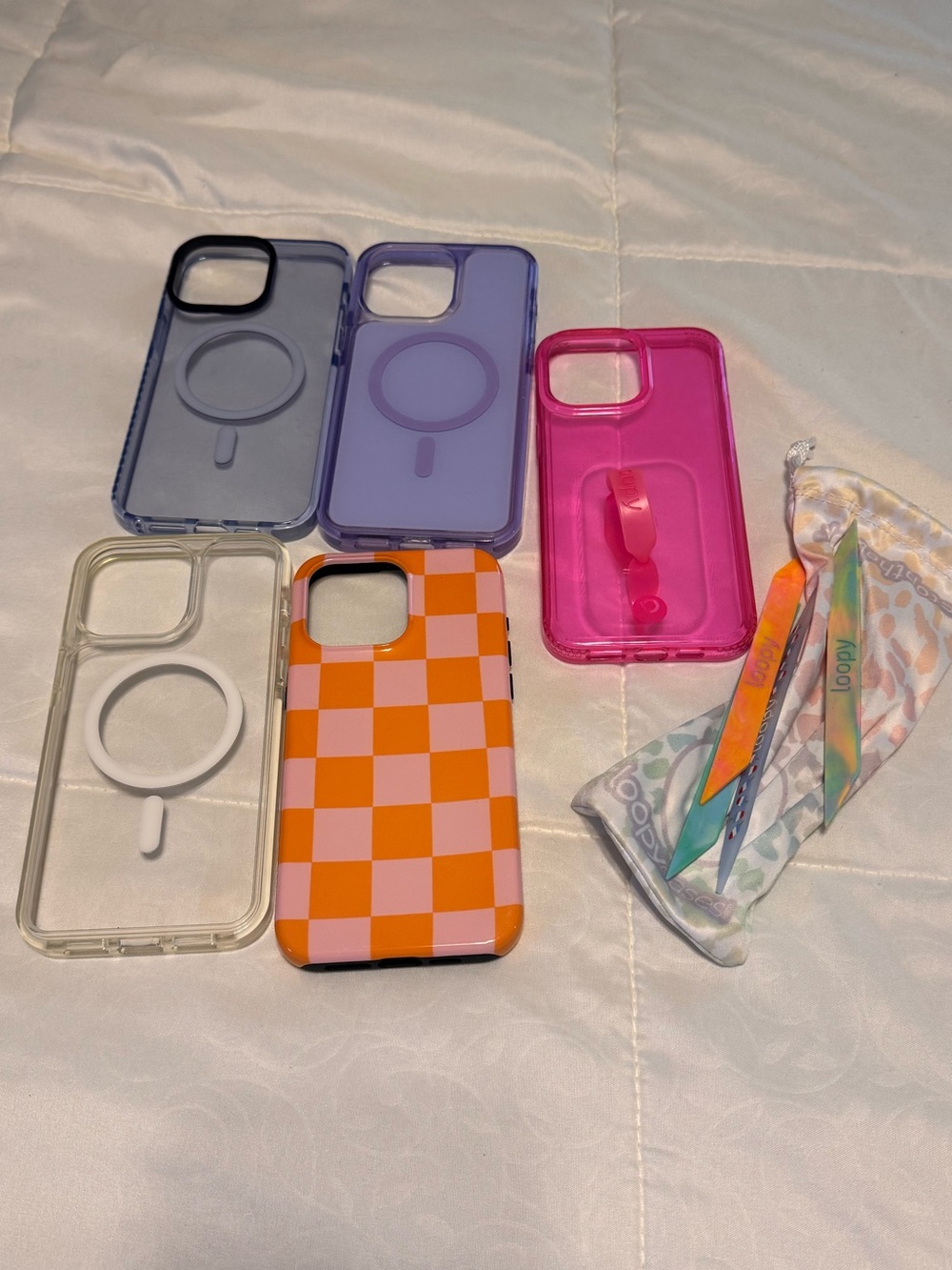 iPhone 15 Pro Max Clear, Lavender, Pink, Orange Checkerboard Phone Case Set